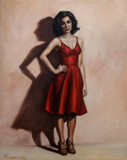 Lady In Red alex, alexander, art, artwork, canada, canadian, classical oil painting, european, expression, expressionism, girl, lavrov, modern, north america, north american art, oil painting, original, portrait, symbolism, vancouver, yvr, lady in red dress, posing, female, figure, woman