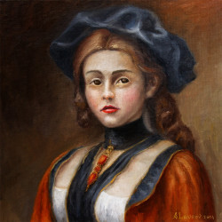 The Girl In Orange alex, alexander, art, artwork, canada, canadian, european, expression, expressionism, lavrov, modern, north america, north american art, oil painting, original, symbolism, vancouver, yvr, girl, portrait, classical oil painting, dark, brown